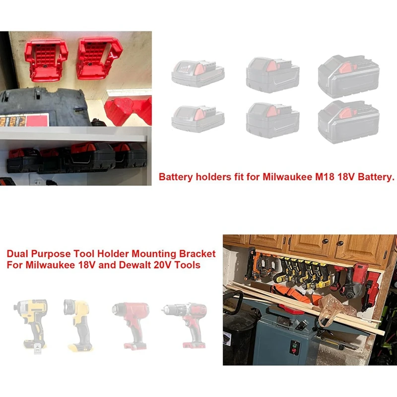 For Milwaukee M18 18V Battery Tool Holders Battery Holders Wall Mount Red Drill Tool M8 Holder With Screws