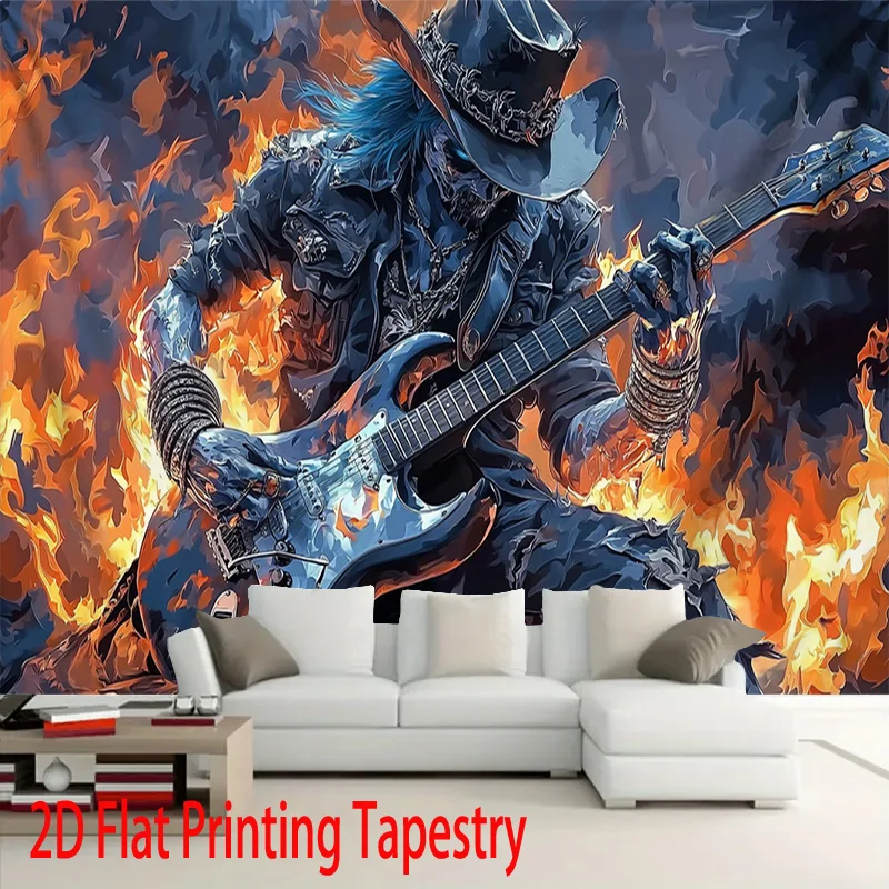 Vintage Rock Star Guitar Tapestry Wall Hanging Boho Polyester Decor for Man Cave Concert Room Metal Music Art Style Canvas