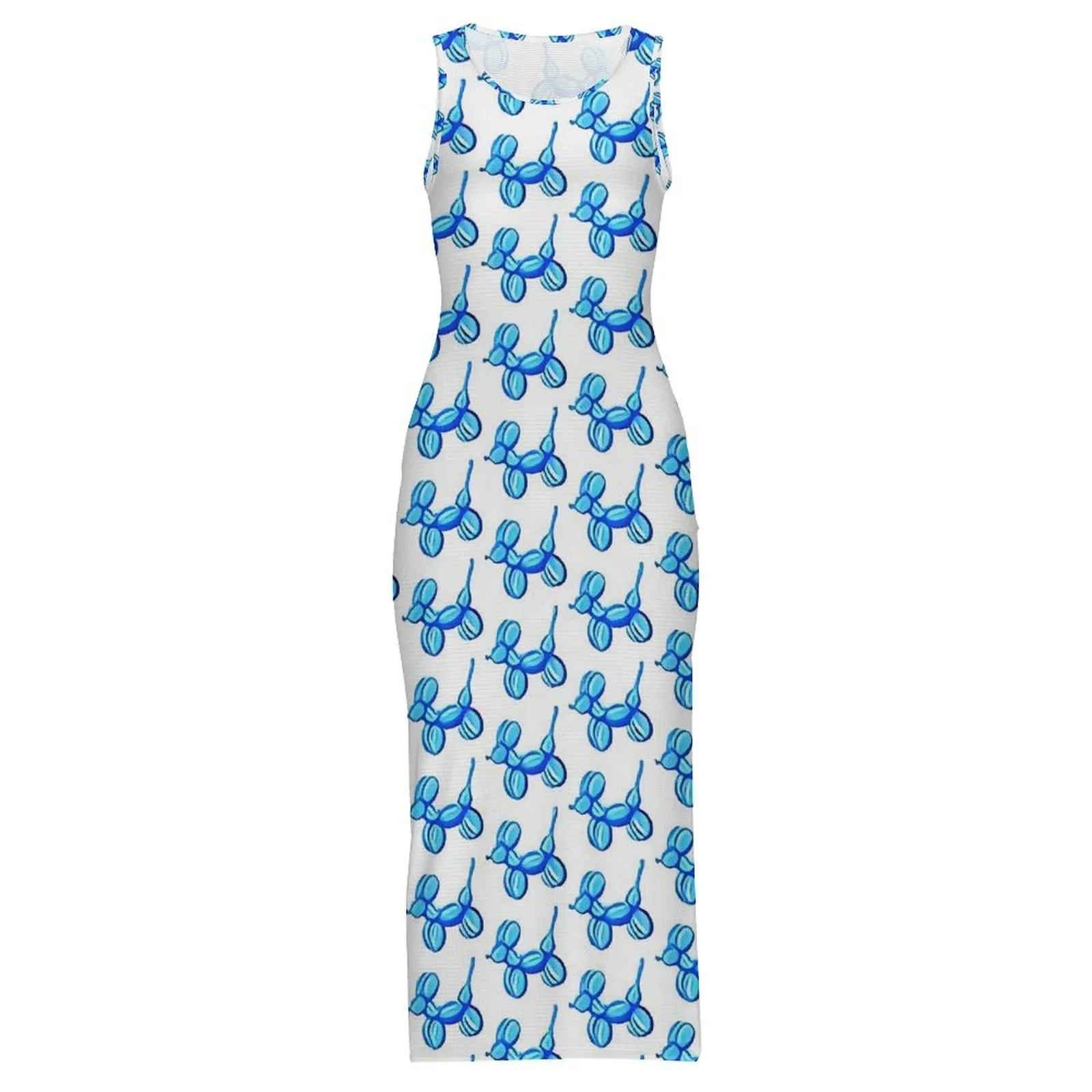 Ballon-Hunde-Kleid, ärmellos, Tierblau, Y2K, modische Maxikleider, niedliches, figurbetontes Kleid für Damen, grafisches Oversize-Kleid
