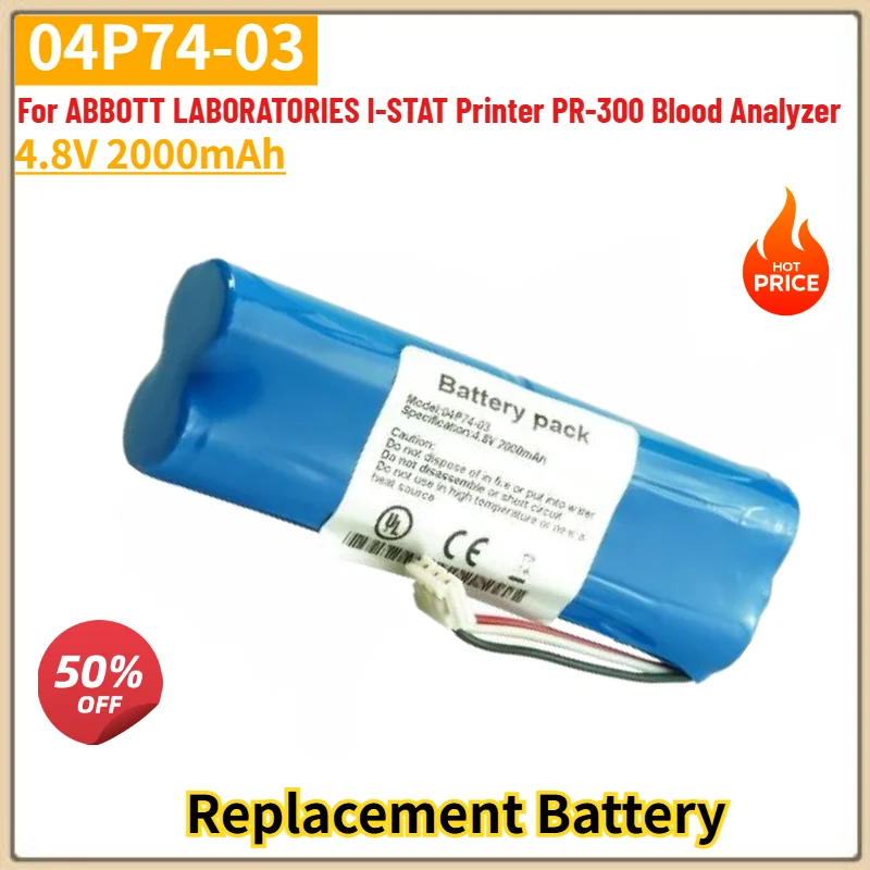 04P74-03 Battery for ABBOTT LABORATORIES I-STAT Printer PR-300 Blood Analyzer Replacement Battery 4.8V 2000mAh