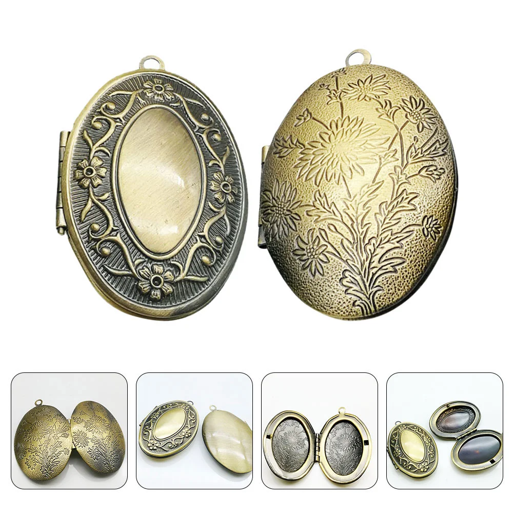 4 Pcs Photo Frame Pendant Oval Bezel Memorial Bezels Charm Pendants Trays Metal