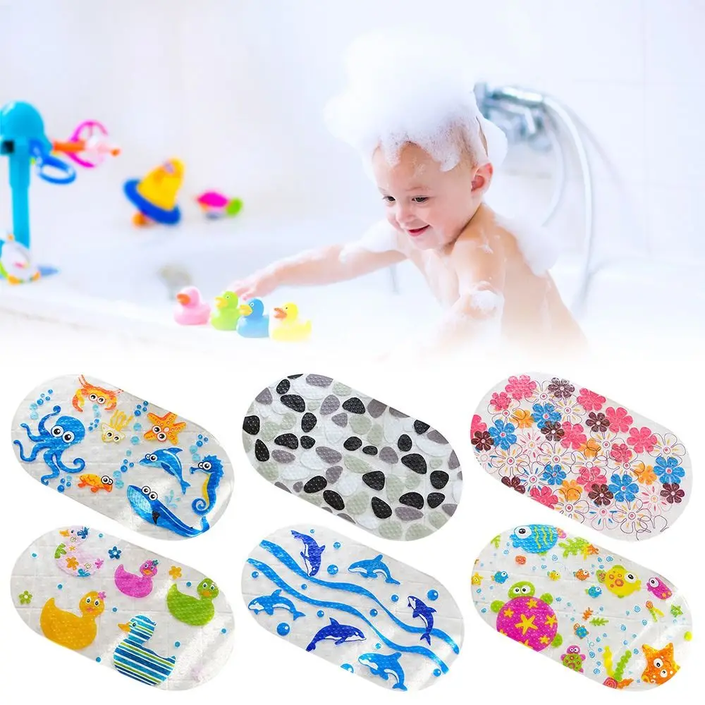 Soft Cartoon PVC Kids Anti Slip Bath Mat Non Skid Safety With Sucker Shower Mat Massage Bathtub Mats Pad