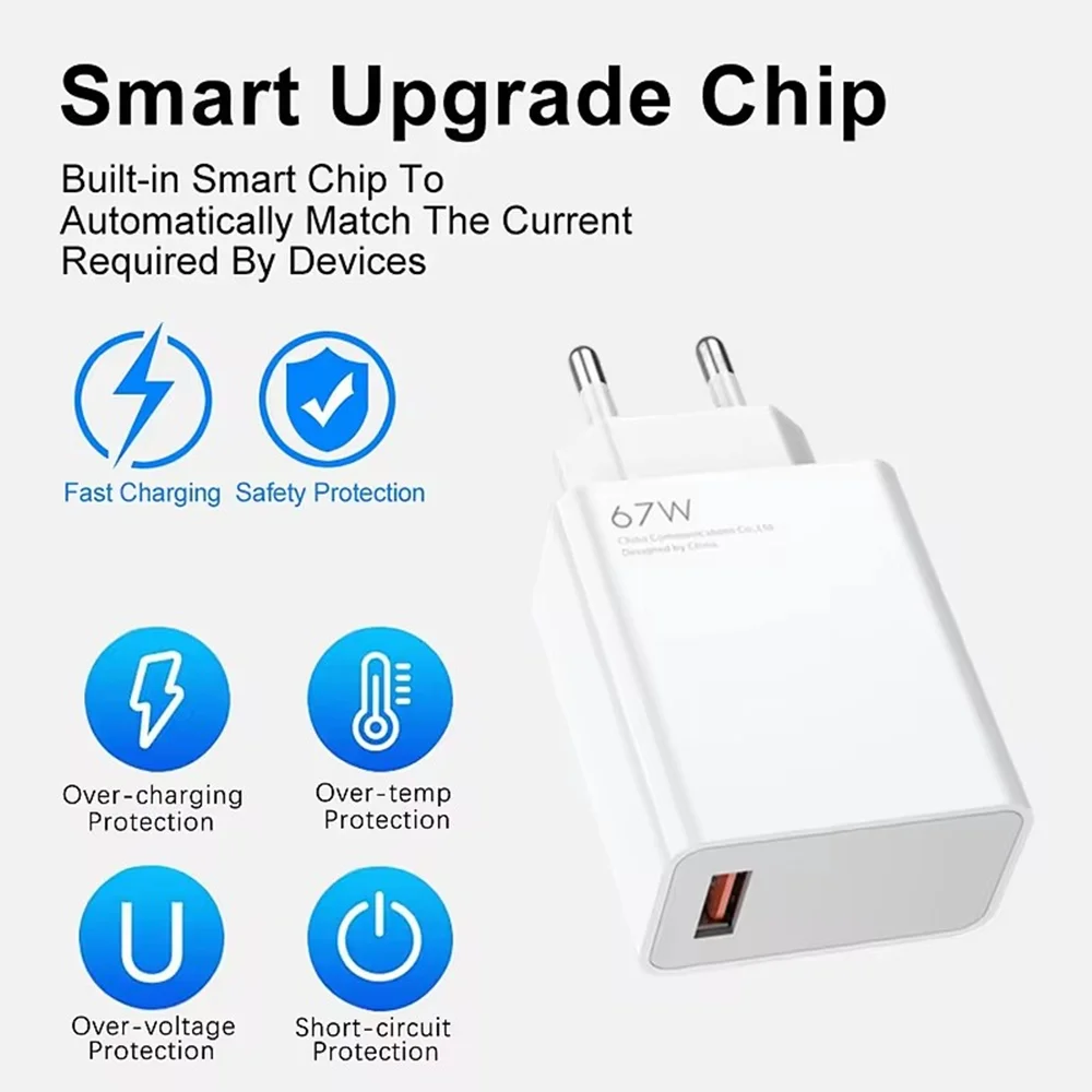 6A 67W Ultra Fast USB Charger For Xiaomi 10 11 12 13 Lite Redmi Note 9 10S 11T 12T 13 POCO X4 X5 F4 F5 Pro Type C Charging Cable