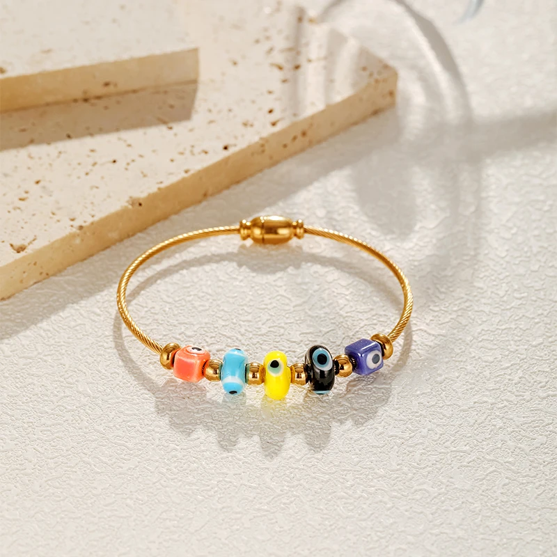 PRISCA | Evil Eye Gold Bracelet for Women and Girl Stainless Steel Beads Jewelry Lovely 2024