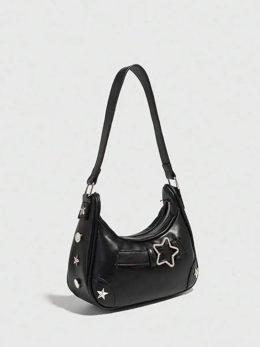 

Womens Saddle Handbag With Star Metal Decor Sling Shoulder Hobo Bag