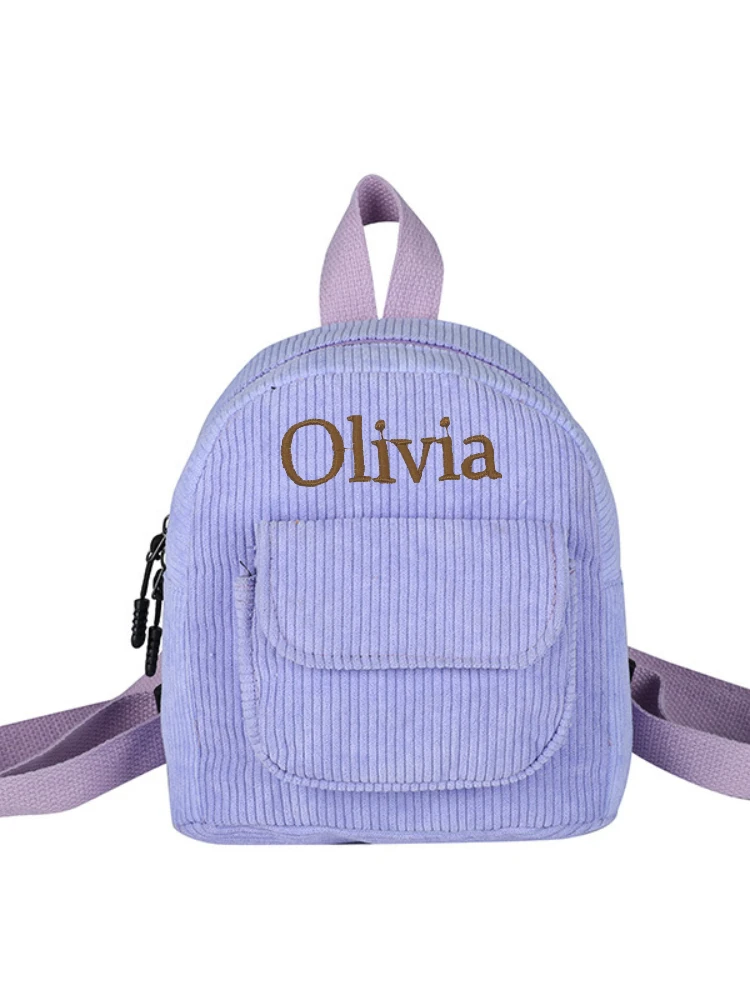 Personalized Corduroy Bag with Name, Monochromatic Mini Backpack, Small Backpacks, Custom Name, Baby Gift