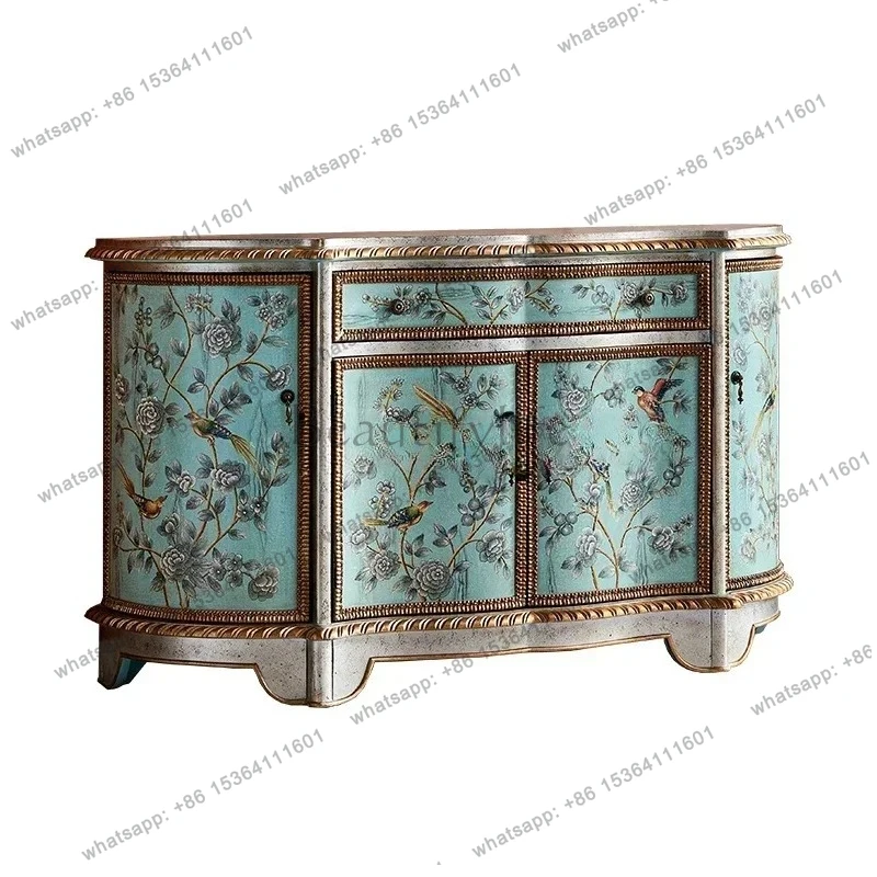 

Американский расписной шкаф для прихожей, приставной шкаф, полностью расписанный вручную полукруглый декоративный шкаф для хранения вещей.