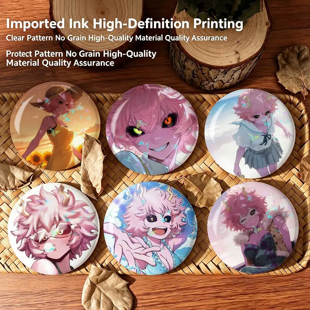M-Mina Ashido My Hero Academia Custom Tinplate Round Button Badges Pins Brooches for Clothes Backpack