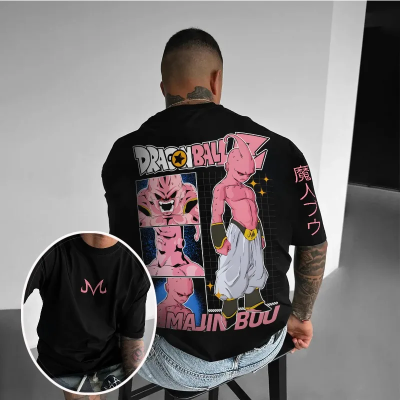 

Men's Dragon Ball Z Anime 3D Print T-Shirt Majin Buu Character Graphic Tee "MAJIN BUU" Text & Manga Panel Element Design