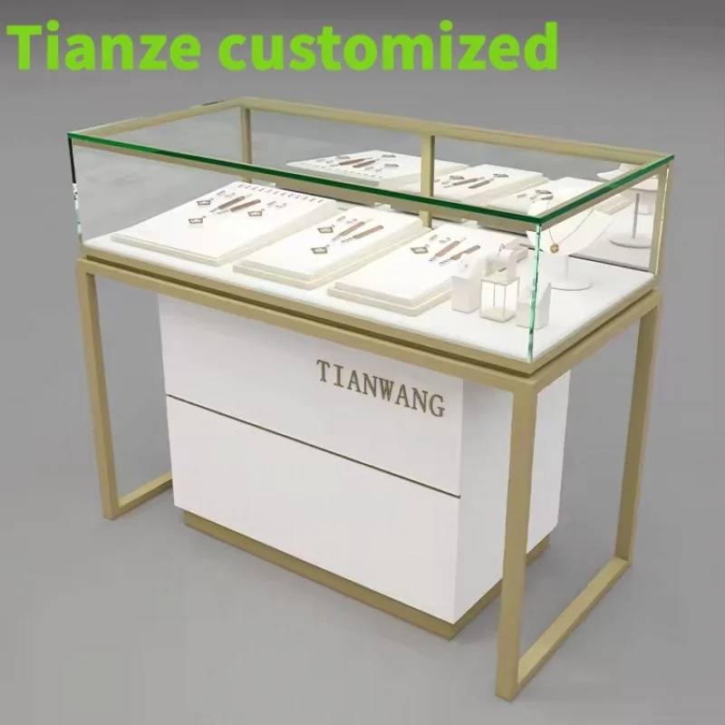 

Customized-Custom Jewelry Store Showcase Counter Furniture Shopping Mall Showcase Kiosk Trendy Lockable Glass Jewelry Showcase D