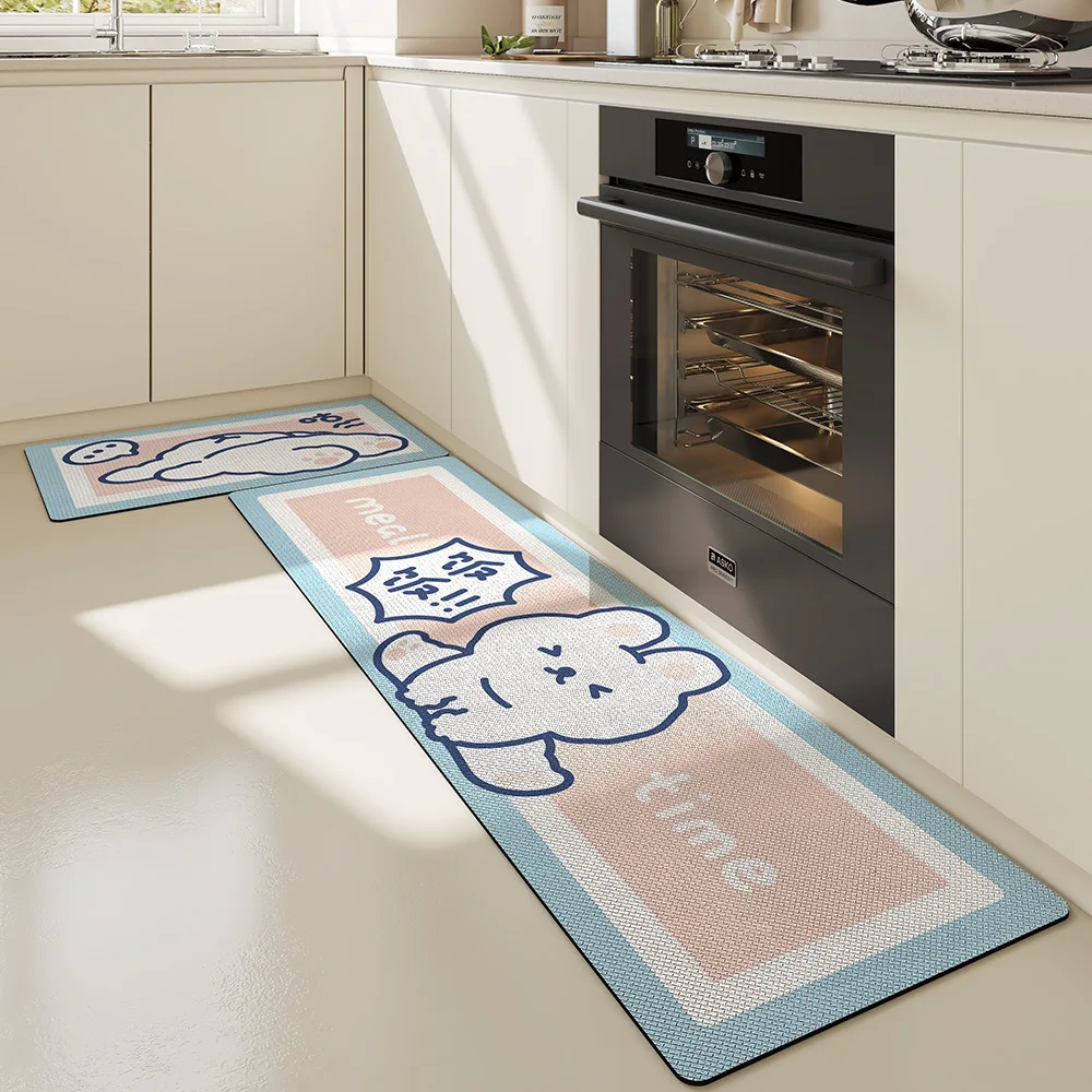 Bath Mat 2-piece Set 3-piece Set Rabbit Series Thickened Flocking Bathroom Rug Bedroom Bedside Carpet Kitchen Long Floor Mat