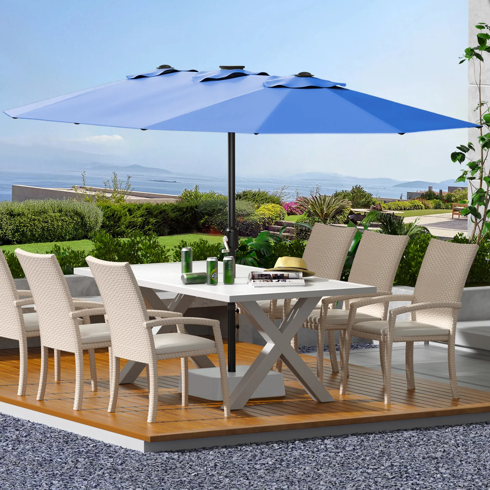 13 FT Large Double-Sided Rectangle Patio Umbrella – Crank Handle & Tilt Adjustment, Waterproof Polyester Canopy for Garden/Pool