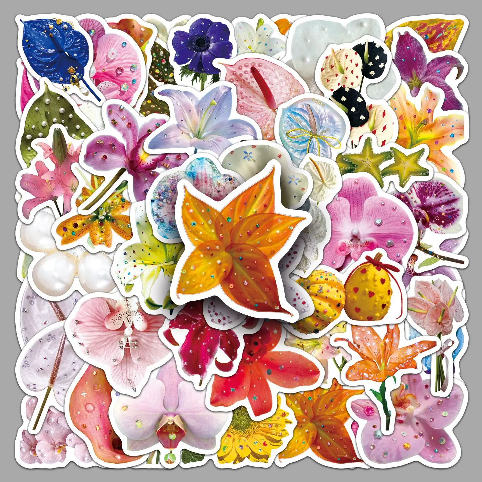 

50PCS INS Style Cartoon Flower Stickers Plants Doodle Waterproof Decals Toys Gifts DIY Refrigerator Pencil Box Scrapbook Bike