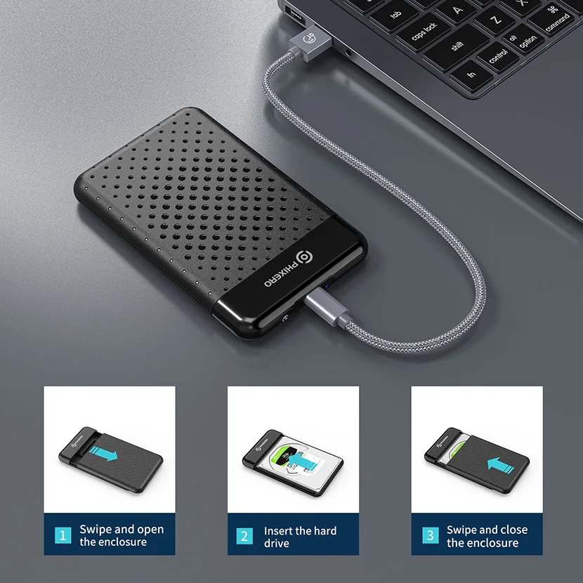 PHIXERO HD Externo USB 3.0 SATA 인클로저 SSD 하드 드라이브 외장 케이스, PC Macbooc 노트북용 디스크 보관함, 5Gbps 7mm 9.5mm