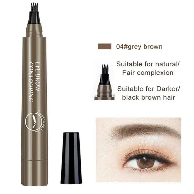 Waterproof 4 Point Liquid Eyebrow Pencil with 3D Long Lasting Eye Brow Brush - Natural Microblade Makeup Tools