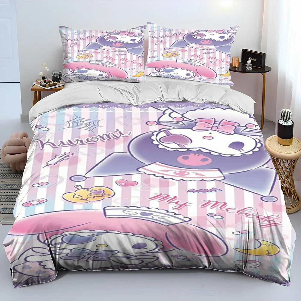 Imagem -06 - Bonito Sanrio Cartoon Bedding Conjunto para Adultos e Crianças Capa de Edredão Quilt Cover Rainha e Consolador Kuromi hd Consolador Fronha