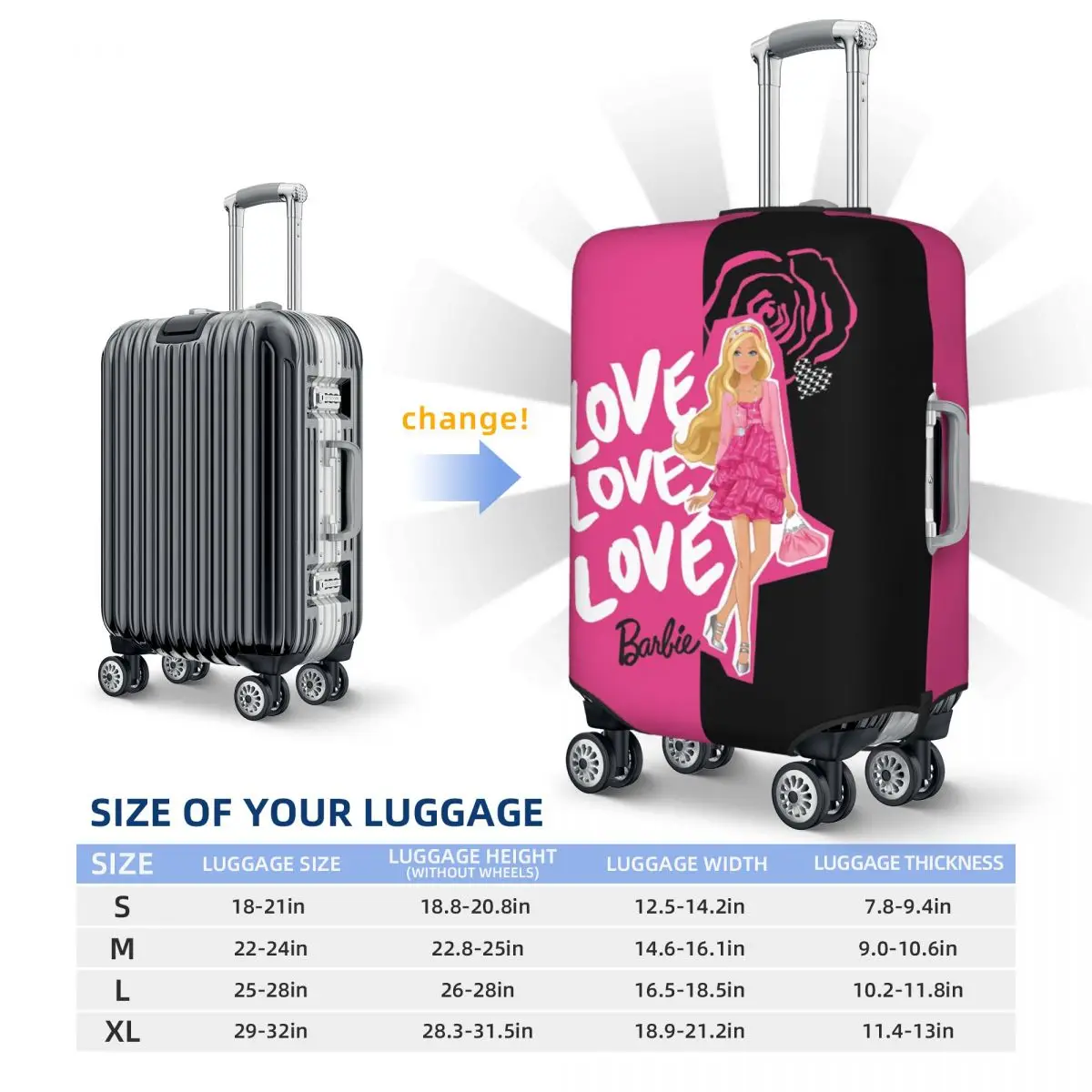 Juste de bagage de voyage Barbie personnalisée pour fille rose, housse de protection contre la poussière, housse de valise, convient à 18-32 po