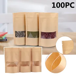 Kraft Paper Window Bag Stand Up Resealable Self Sealing Packaging Pouches Storing Cookie Nut Food Snack Fruit Tea Ziplock Bag