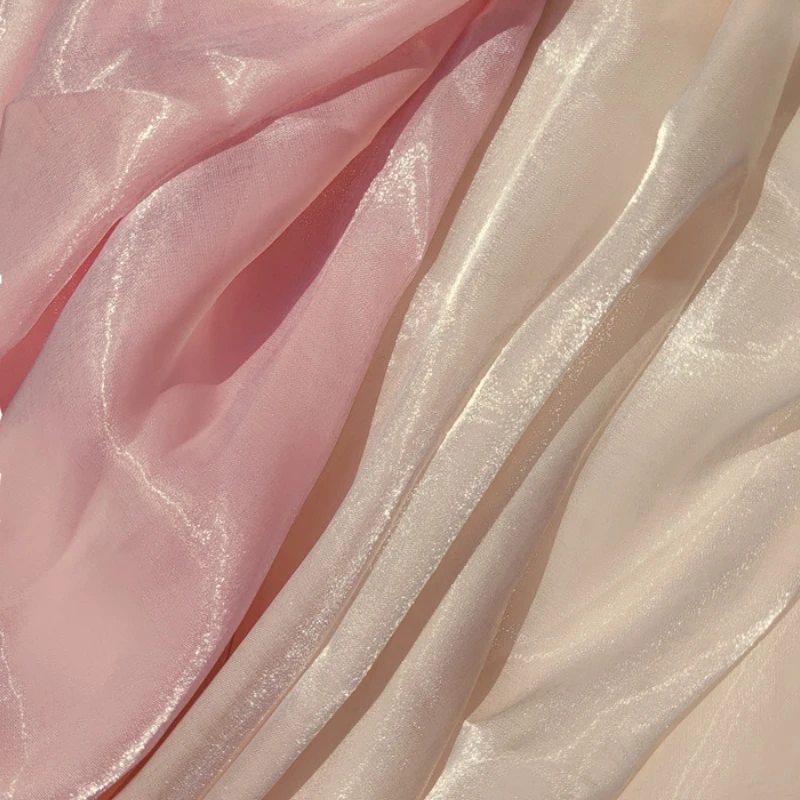 3/5/10m Breeze Shiny Sheer Fabric Thin Lightweight Shimmer Organza Fabric See Through Designer Fabric By the Meter, White,Pink