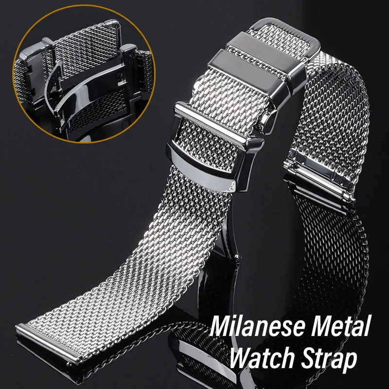 Milanese Mesh Watchband for IWC Pilot Stainless Steel Bracelet for Omega Folding Buckle Belt 20mm 22mm Universal Strap for Seiko