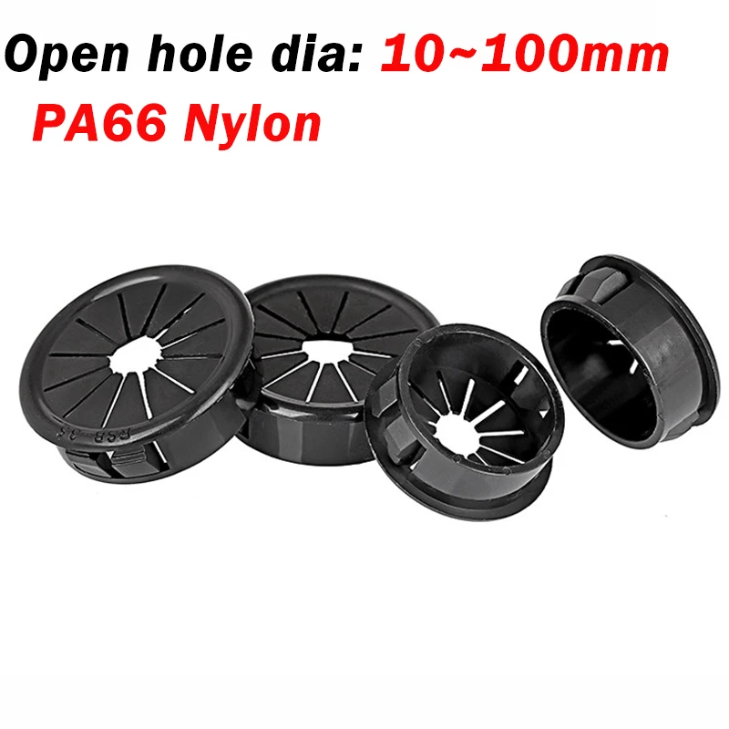 Black Snap-on Hole Cover 10~100mm Plastic RSB Round Desk Wire Table Line Cable Hole Cover Furniture Dust Plug Hole Plugs End cap