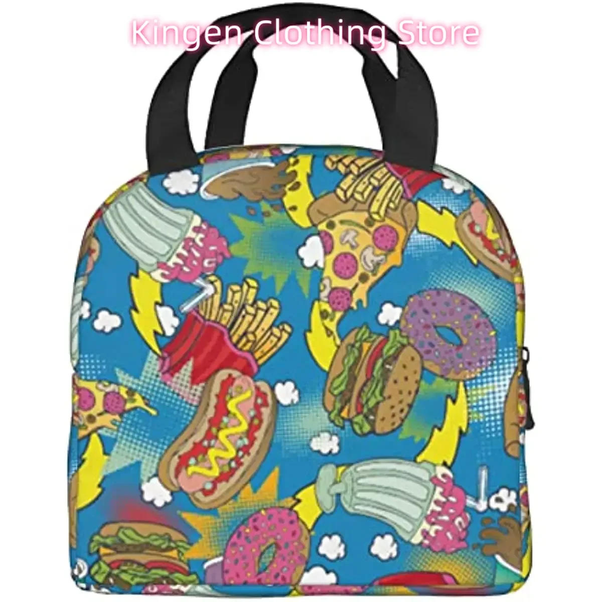 Pizza Hamburger Fries Toca Lunch Box Insulation Soft Bag Reusable Insulation Cute Lunch Bag Portable Zipper Lunch Handbag