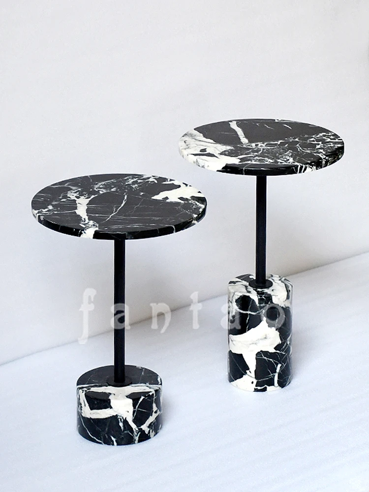 

Natural Marble Small Round Table Nordic Light Luxury Style Side Table Modern Simplicity Black Tea Table Living Room Coffee Table