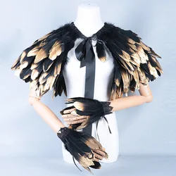 Gothic Feather Cape Set Steampunk Dress-Up Shawl Carnival Party Stage Show Role Play Costume for Halloween Cosplay Costumes New