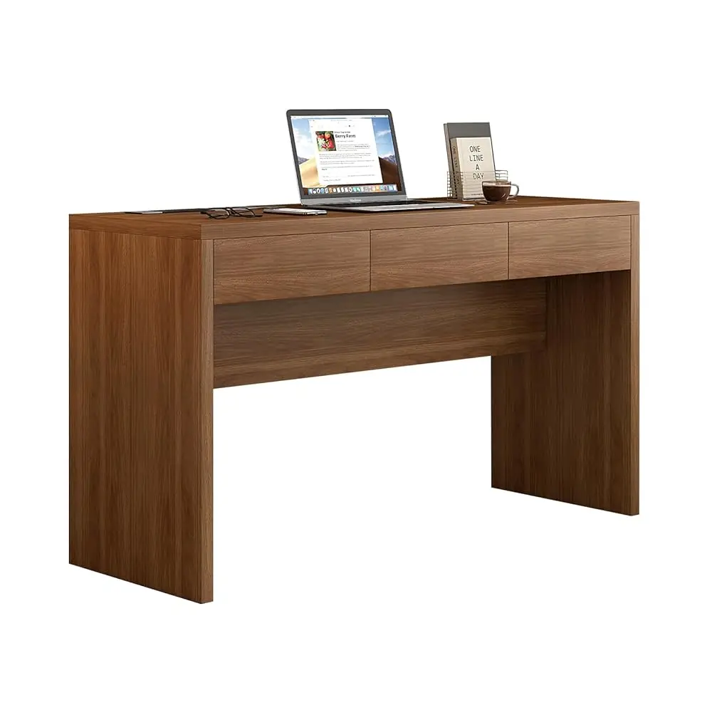 

55-Inch Office Desk With Pull-Out Outlet, Computer Desk With 2 Sturdy Drawers, Writing/Gaming/Work/Study Desk For Bedroom,