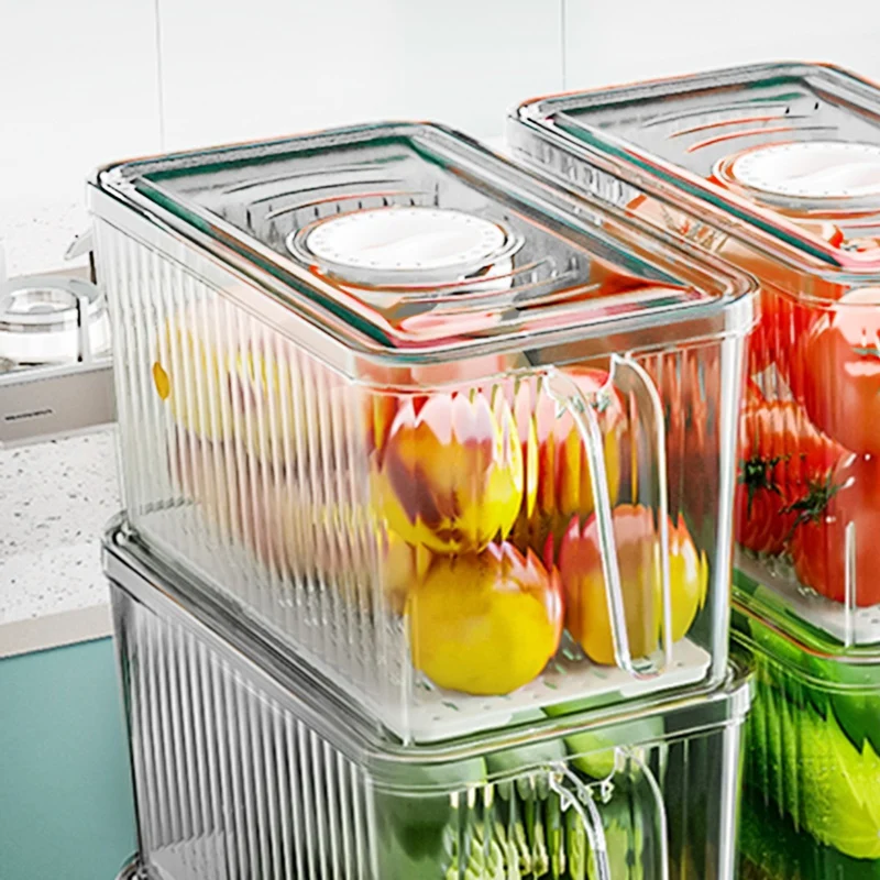 Handle Refrigerator Storage Box Food Grade Kitchen Organizer for Vegetables Eggs Freezer Safe Container with Lid