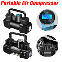 12V 150PSI Mini Air Compressor Dual Cylinder Portable Air Compressor with Pressure Gauge Car Tire Inflatable Pump with LED Light