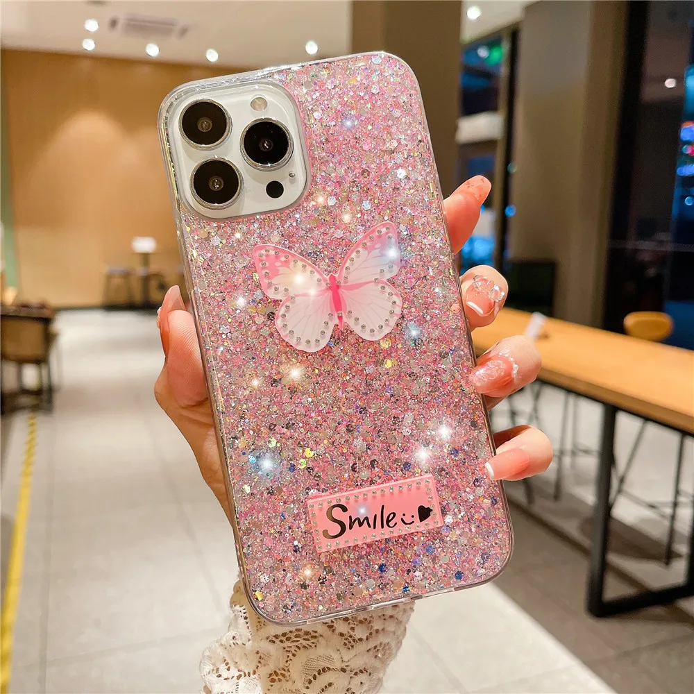 Butterfly Diamond Glitter Phone Case For Xiaomi Redmi Note 13 13ProPlus 12 Pro 11 11S 10 10S 9 9S 8 Pro Soft Silicone Back Cover