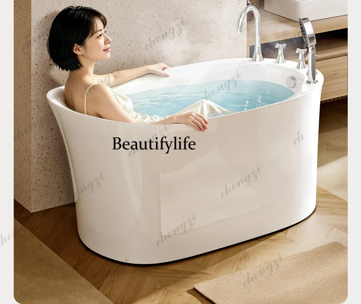 a68Acrylic small apartment with independent bathtub, sitting deep soaking bathroom, bathtub, movable