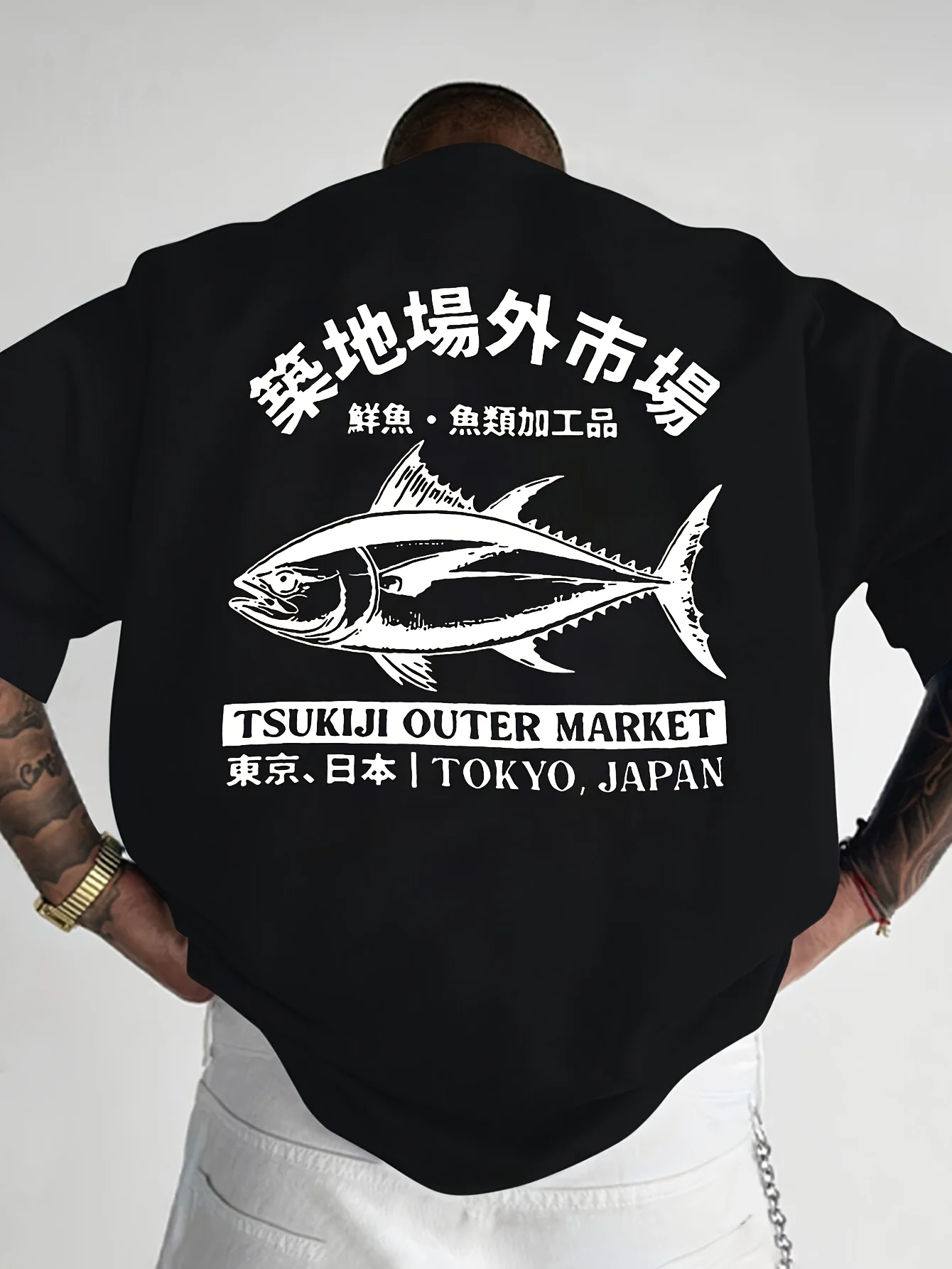 Neues Herren-T-Shirt, lässig, 100 % Baumwolle, Fischdruck, lockeres Rundhals-T-Shirt, modisch, atmungsaktiv, bequem, kühl, täglicher Sommer, Outdoor-Einsatz