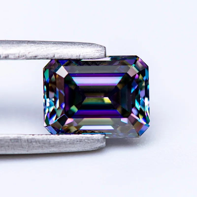 Moissanit-Stein im Smaragdschliff, Regenbogengrüne Farbe, DIY-Schmuckherstellung, Ring, Halskette, Ohrringe, Hauptmaterialien mit Zertifikat – Detail 6