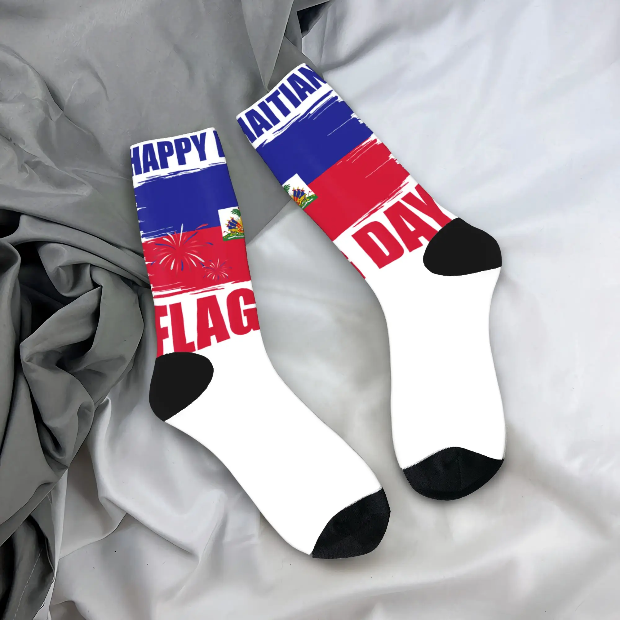

Happy Haitian Flag Day Haiti Socks Anti Sweat Stockings Men's Quality Outdoor Sports Socks Autumn Casual Socks