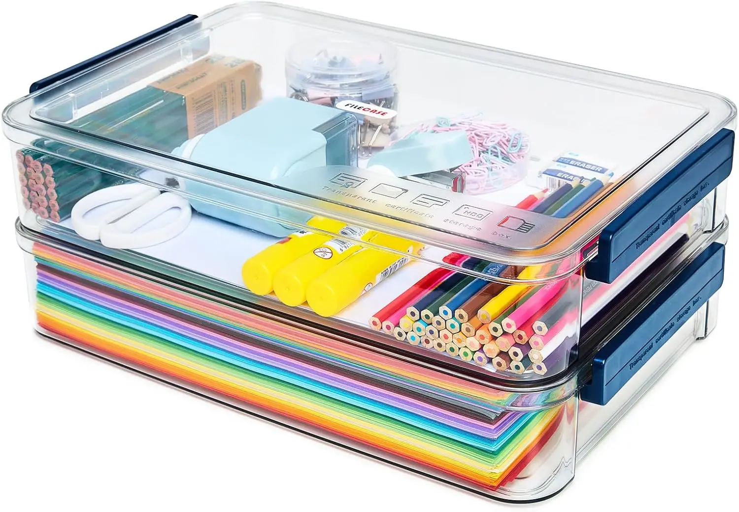 

2-Pack Clear Stackable Storage Boxes with Lids, 5.5qt for A4 Files, Photos, Crafts