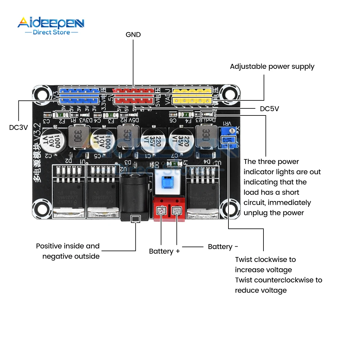 Modul catu daya Regulator tegangan DC 3.3V 5V, modul uji daya mobil pintar balap elektrik CIP LM2596 dapat disesuaikan