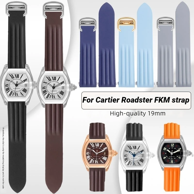 19mm 20mm Metal adapter Men Wristband For Cartier Roadster FKM fluororubber watch strap Quick-Release Folding Buckle WatchBand