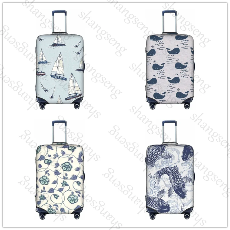 

blue sardine dolphin animal Travel suitcase protective case, suitcase cover, elastic protection, washable Luggage cover 18-32 in