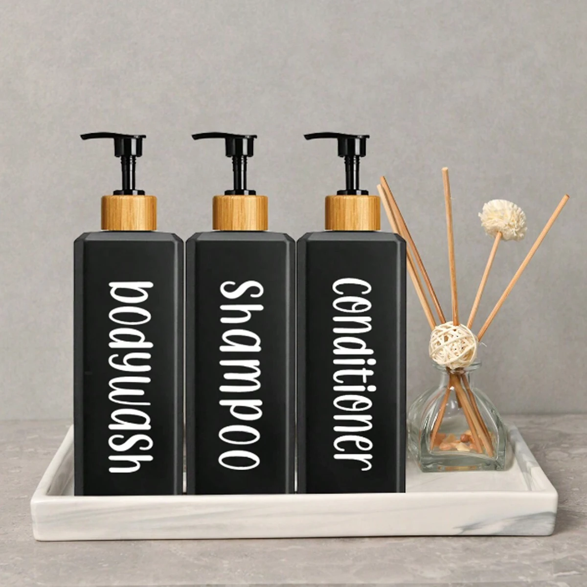 3pcs/set Square 500ml Bottle Dispenser For Shampoo, Conditioner And Shower Gel Lotion Dispenser Bottle