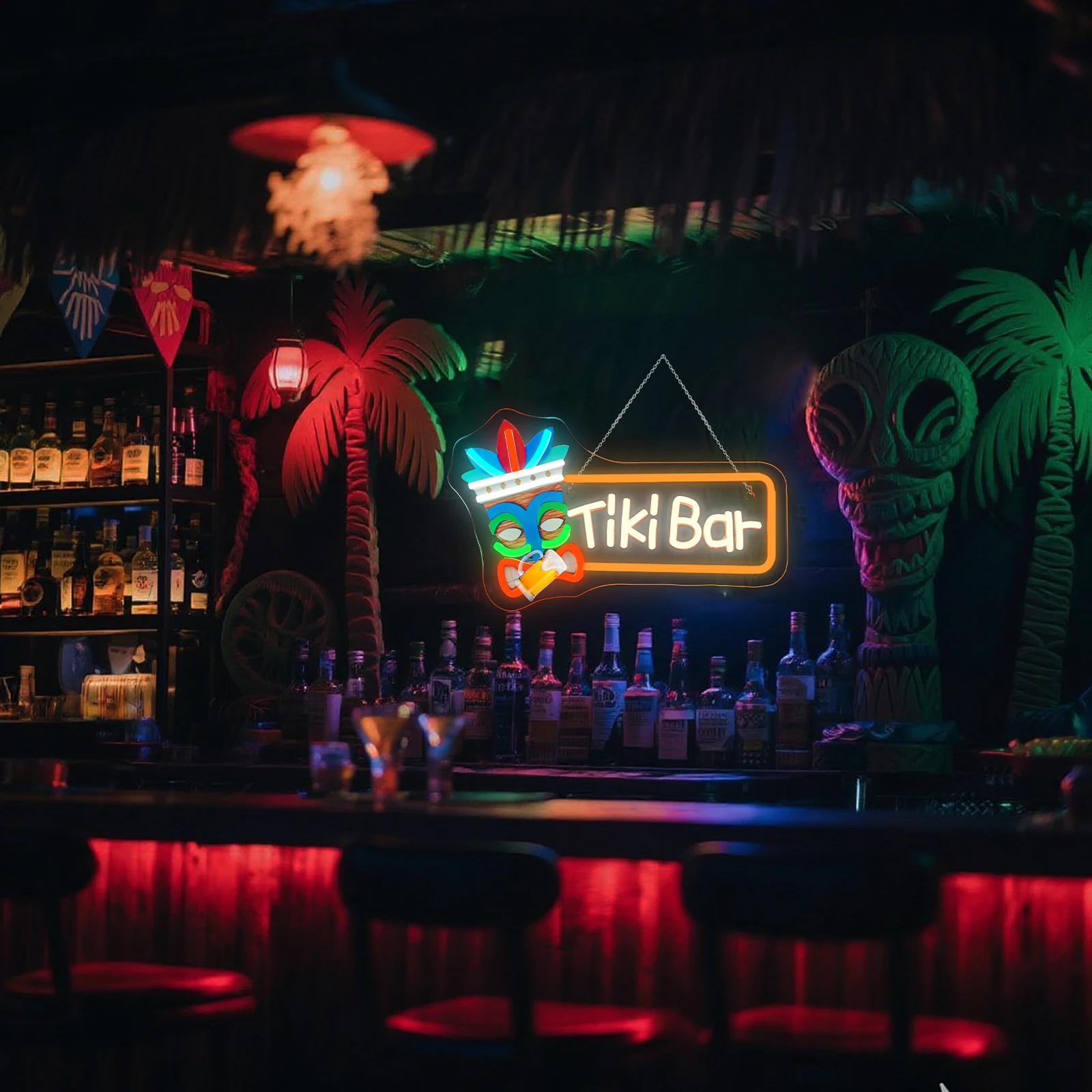 Tiki Bar Neon Sign UV Led Sign Light Wall Hanging Decor Neon Light with Push Button Control for Man Cave Pub Recreation Room view 5