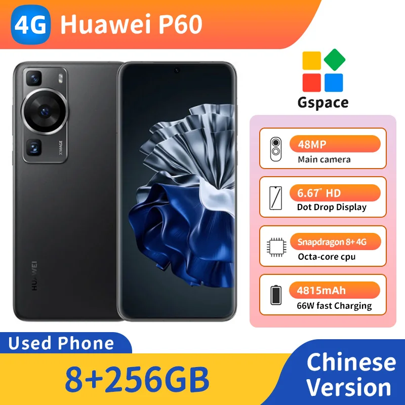 Huawei P60 4g SmartPhone HarmonyOS CPU Snapdragon 8+ Gen1 ROM 512GB 4815mAh Battery 48MP Camera Original Used Phone