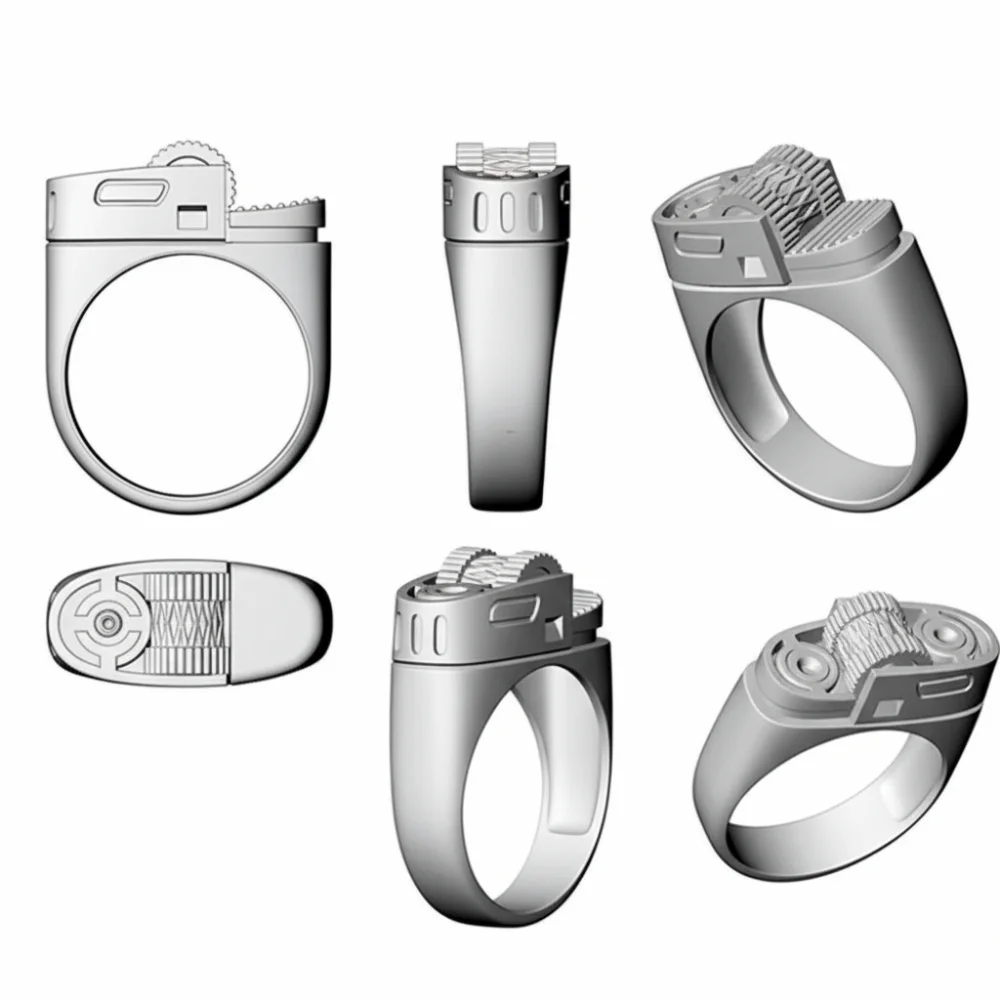 Alloy Material Lighter Ring Creative Design Copper Ring Geometric Design Ring Trendy Style Fashionable Jewelry Cool Ring