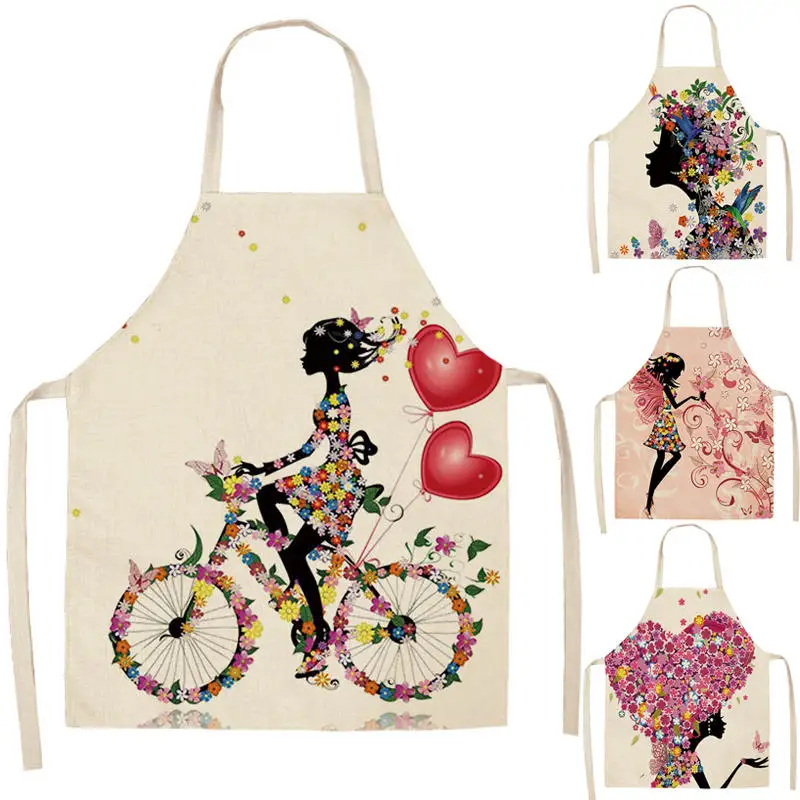 

Cotton Linen Butterfly Bee Fairy Print Kitchen Chef Apron Cartoon Waist Bib Women Home Cooking Baking Flower Pinafore 55x68cm