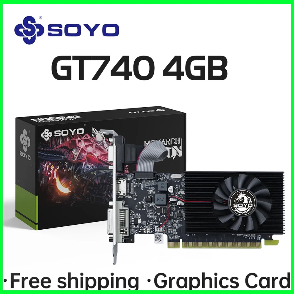Tarjetas gráficas de media altura SOYO NVIDIA GT740 4G GDDR3 tarjeta de vídeo de 128 bits para componentes de ordenador de juegos de escritorio GPU GT 740