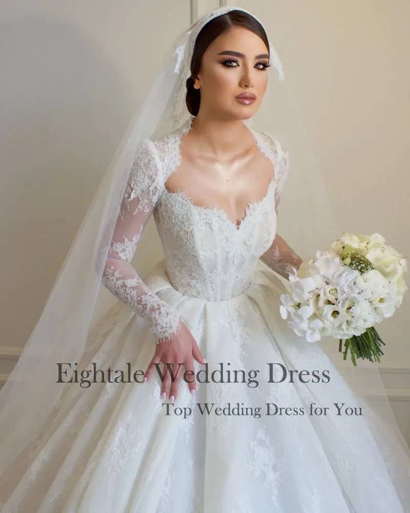 Eightale Abito da sposa in pizzo Lusso Sweetheart Maniche lunghe A-line Personalizzato Lunghezza pavimento Abiti da festa di nozze abiti da sposa