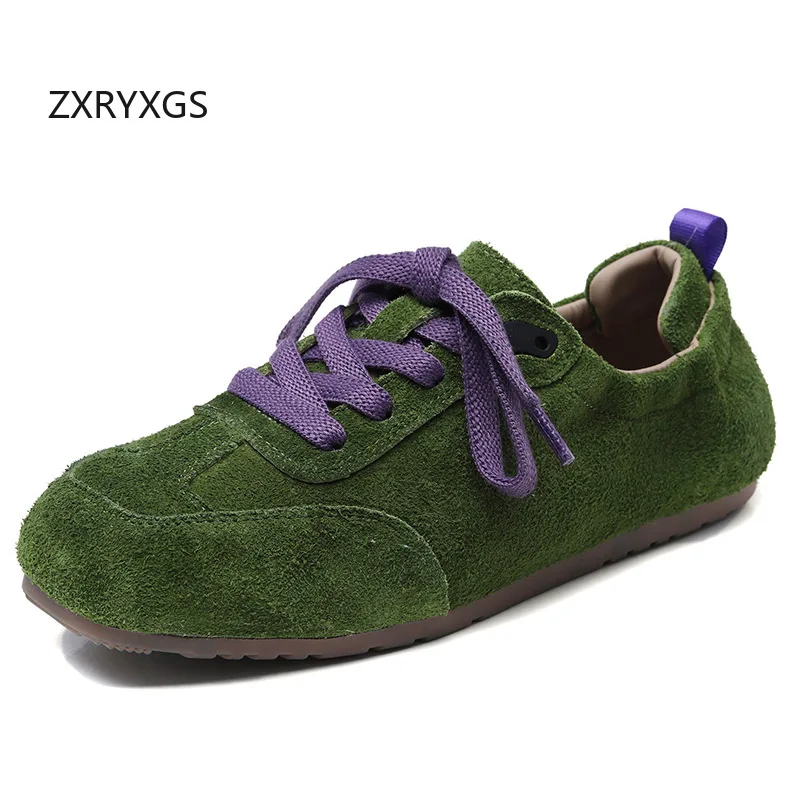 

ZXRYXGS обувь из матовой воловьей кожи, темпераментные модные кроссовки, новинка 2025 года, повседневные кроссовки на шнуровке, женские туфли на плоской подошве