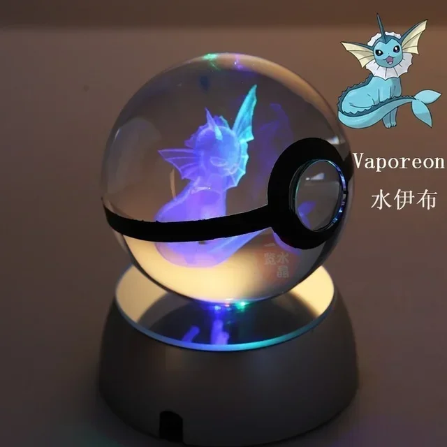 keeppley Pokemon Kristallkugel 3D Spielzeug Snorlax Mewtwo Pikachu Figuren Pokémon Gravur Modell mit LED-Licht Basis Kinder Geschenk Sammlerstück 6