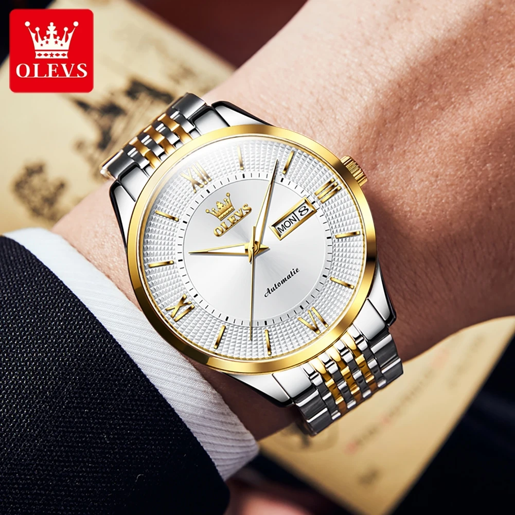 OLEVS 6657 Men Watch Luxury Imported Movement Sapphire Mirror Automatic Mechanical Watch Fashion Waterproof Date Week Men Watch